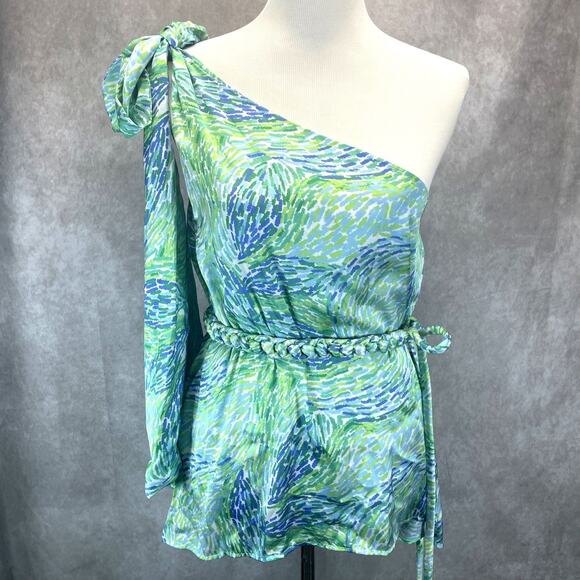 NWT Kleid Salwa Blouse Women's Sz XS One-shoulder Green/Blue Braided Belt Summer - Picture 1 of 8